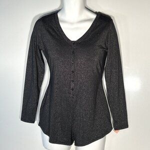 Colsie NWT SZ S Black Metallic Henley Bodysuit Modern 80s Layering Edgy Y2K